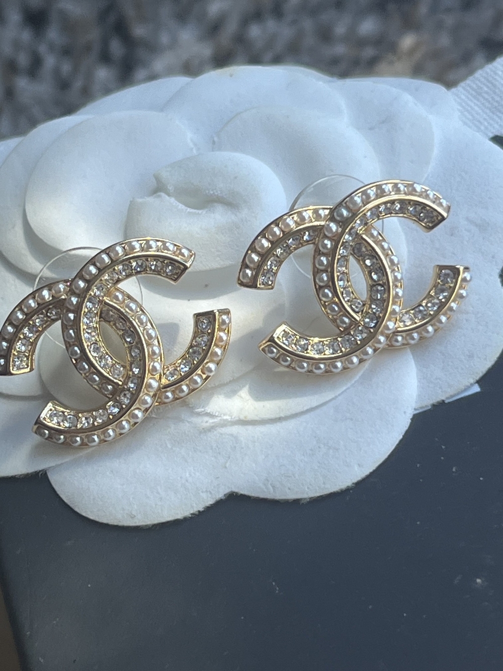 Authentic Vintage Chanel Gold Tone Crystal Earrings - Picture 3 of 6